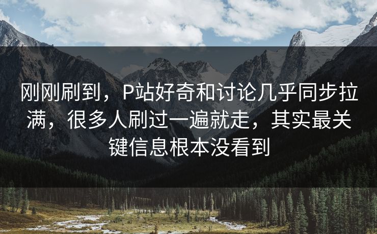刚刚刷到，P站好奇和讨论几乎同步拉满，很多人刷过一遍就走，其实最关键信息根本没看到